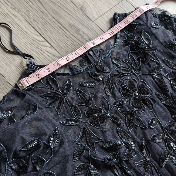 Elegant Navy Blue Embroidered Evening Gown - Picture 4 of 13